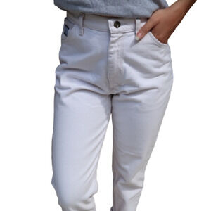 Vintage Wrangler High Rise Waisted White Denim Mom Jeans Tapered Leg Size 16